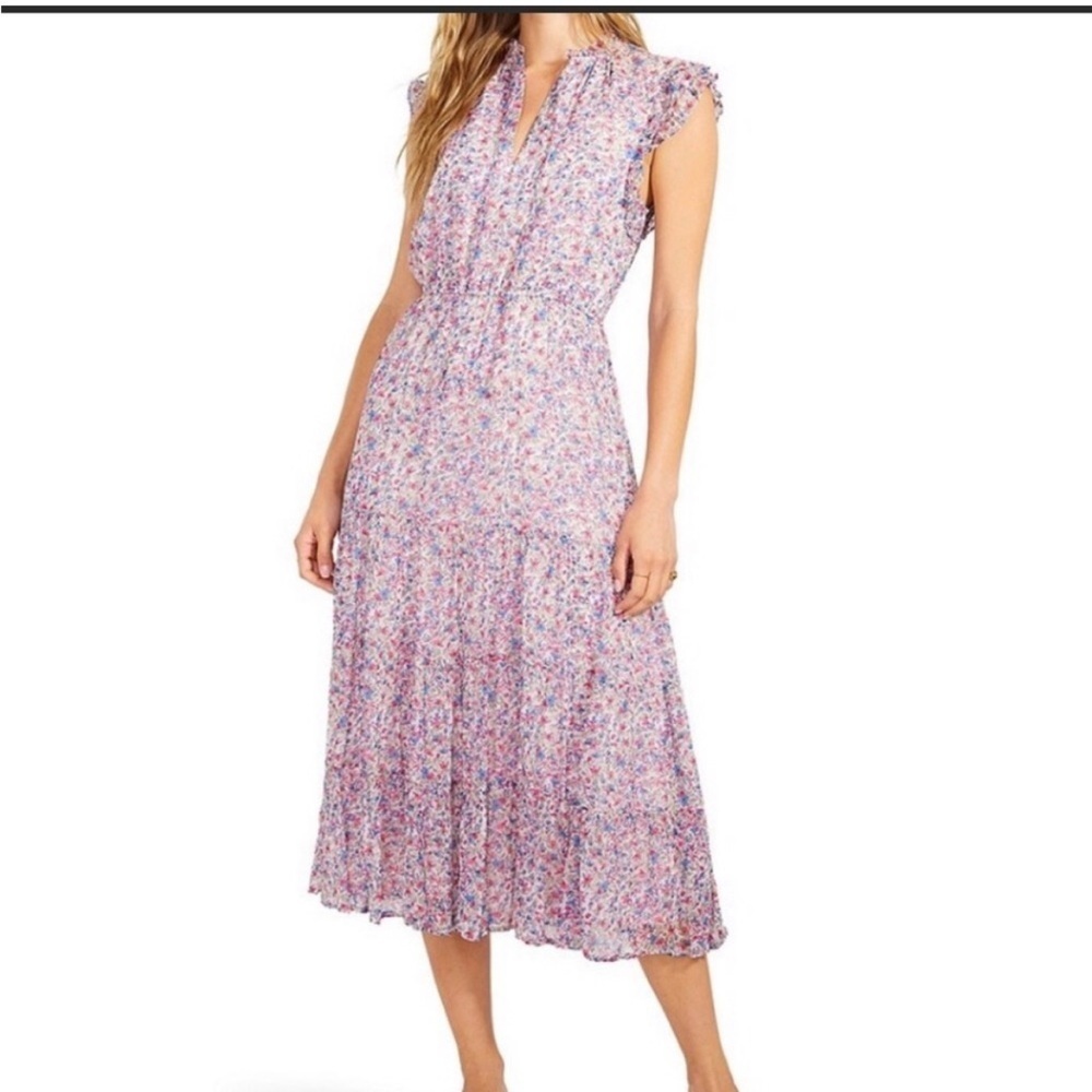 BB Dakota by Steve Madden Women's Chiffon Midi Dress White Ditsy Floral, Large